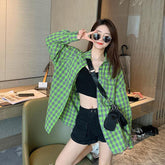 Camisa casual de manga larga a cuadros verdes